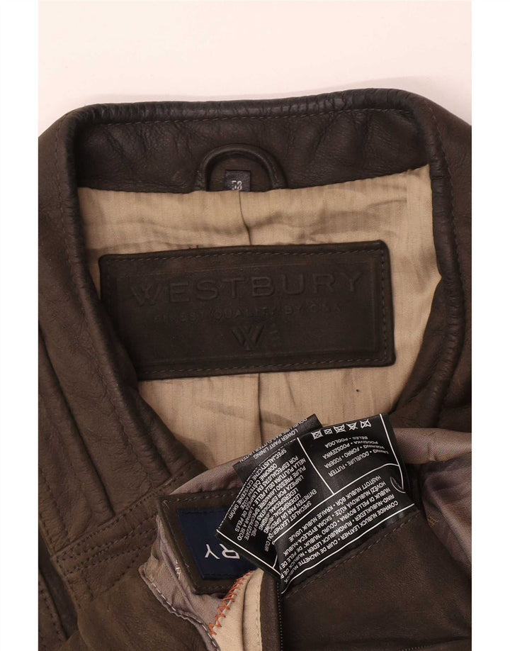 WESTBURY Mens Suede Bomber Jacket IT 58 4XL Khaki Leather