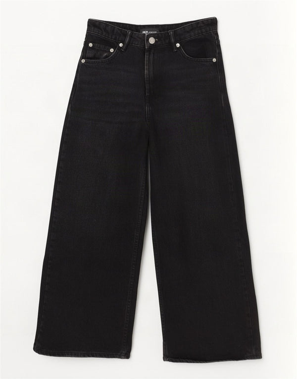 Zara Womens High Rise Wide Leg Jeans EU 36 XS W26 L25 Black Cotton
