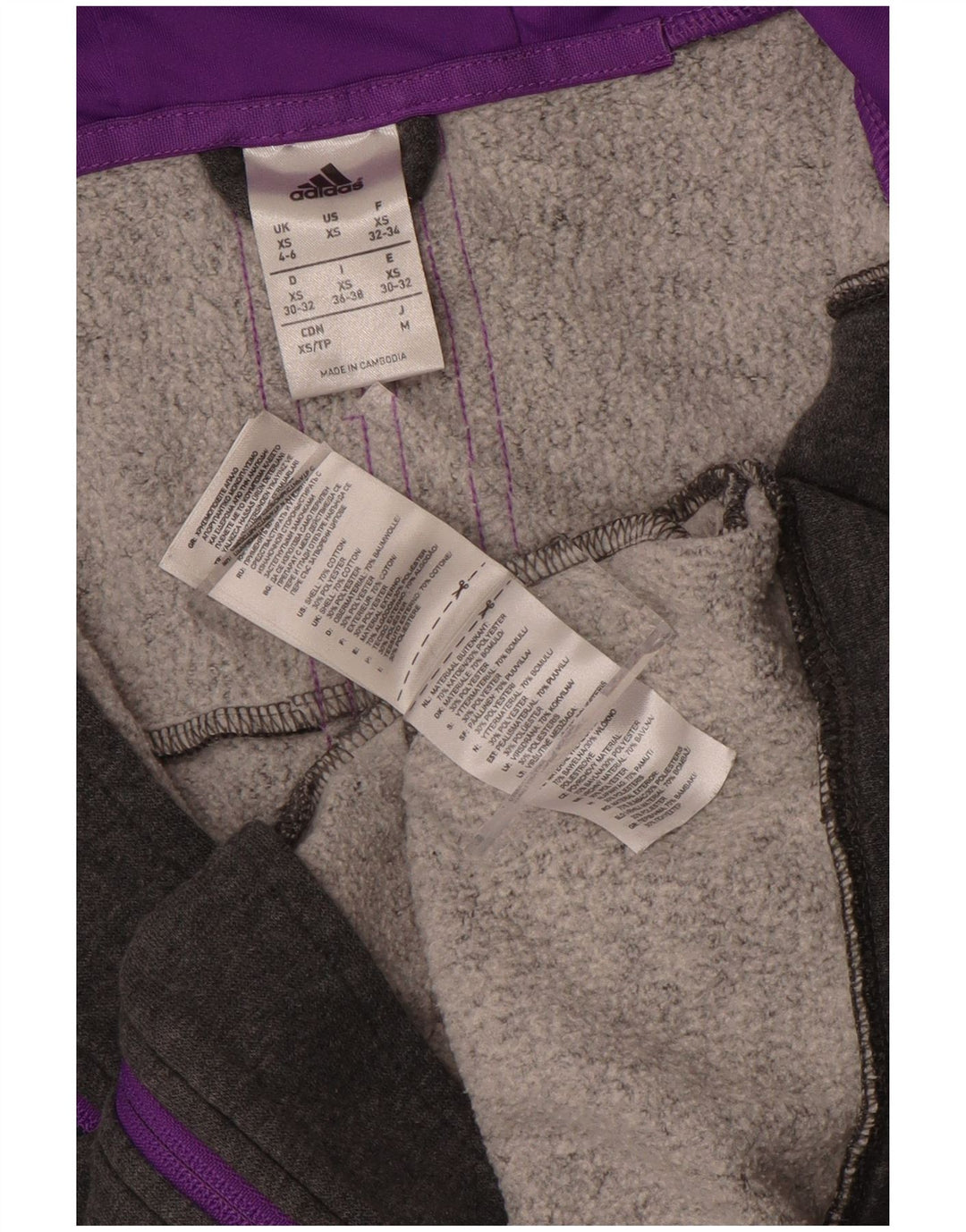 ADIDAS Suéter feminino com capuz e zíper oversized UK 4/6 XS cinza algodão