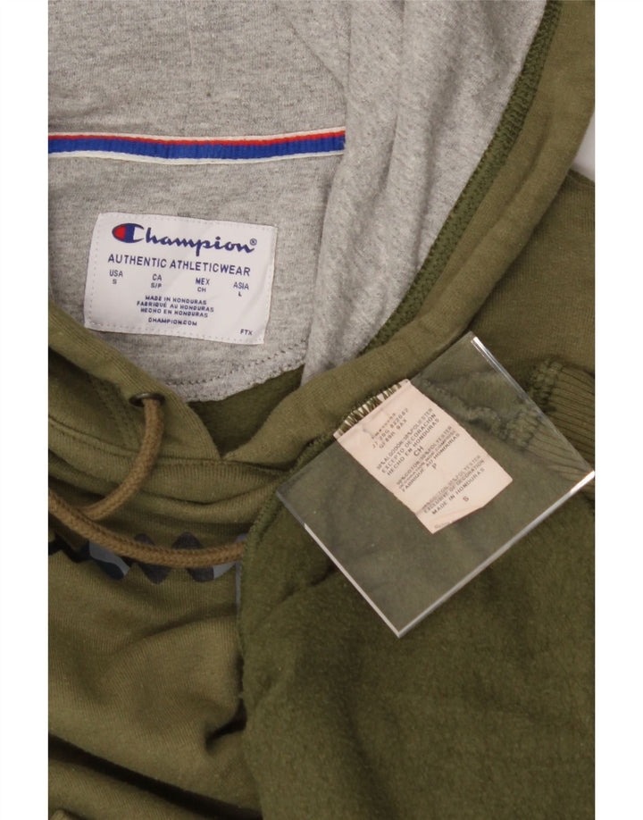 CHAMPION Mens Graphic Hoodie Jumper Small Green Cotton Vintage Champion and Second-Hand Champion from Messina Hembry 