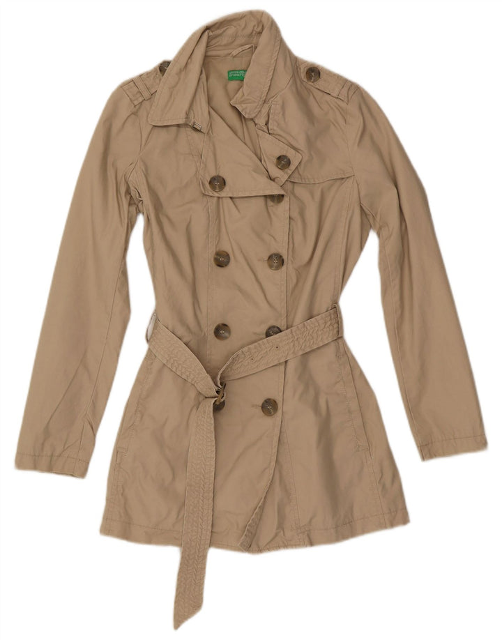 Benetton Womens Trench Coat UK 8 Small Beige Cotton
