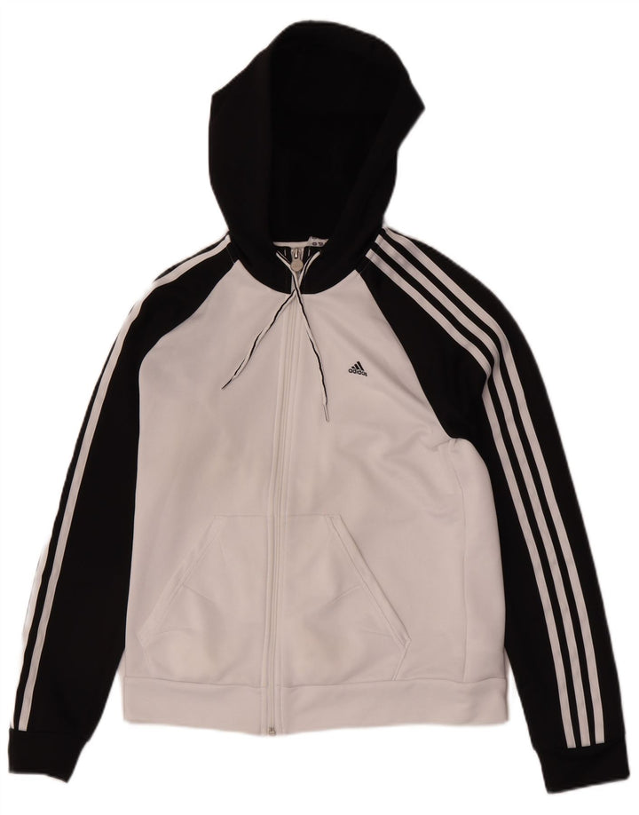 Adidas Womens Zip Hoodie Sweater UK 14 Medium White Colourblock Polyester