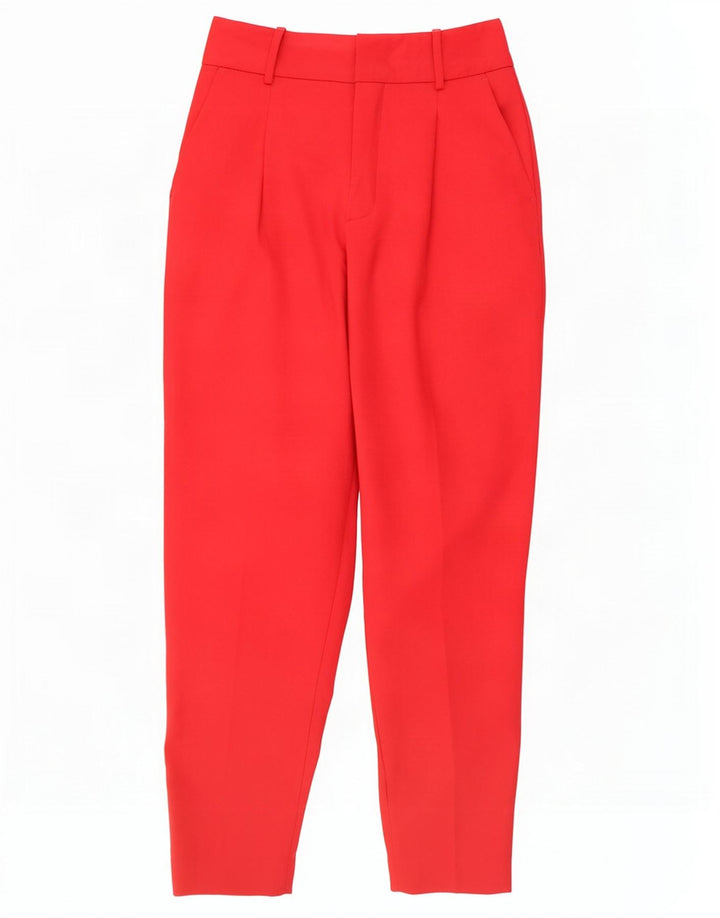 Zara Pantalon De Costume Pegged Femme Petit W26 L27 Rouge Polyester