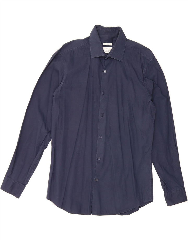 DKNY Mens Slim Fit Shirt Size 15 1/2 Medium Navy Blue Cotton Vintage Dkny and Second-Hand Dkny from Messina Hembry 