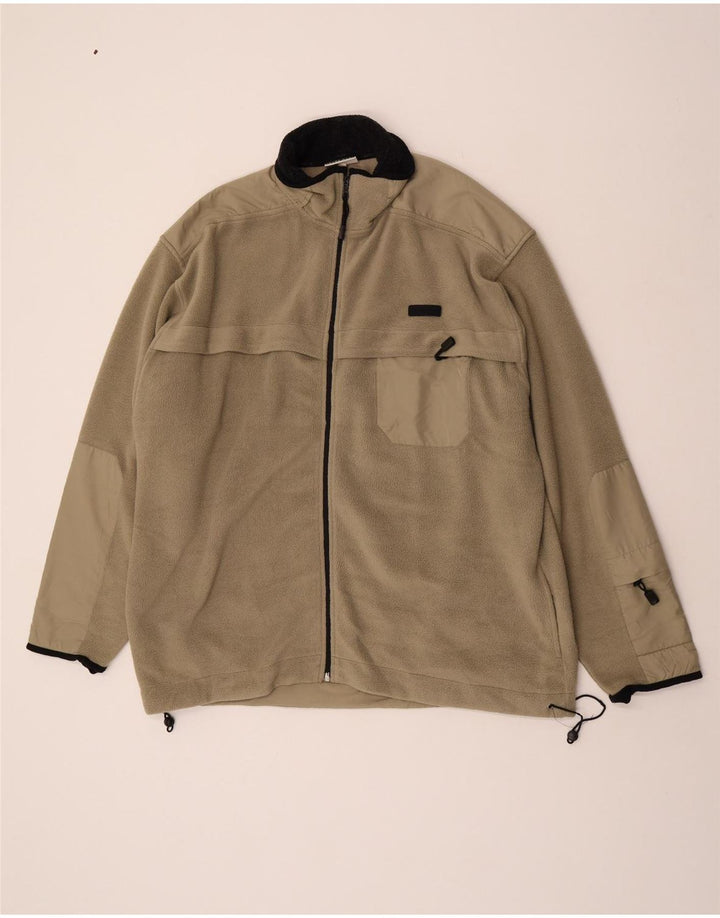 Asics Mens Fleece Jacket UK 44 2XL Khaki Colourblock