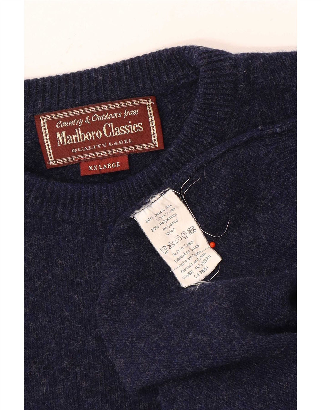 Marlboro Classics Mens Crew Neck Jumper Sweater 2XL Navy Blue Wool