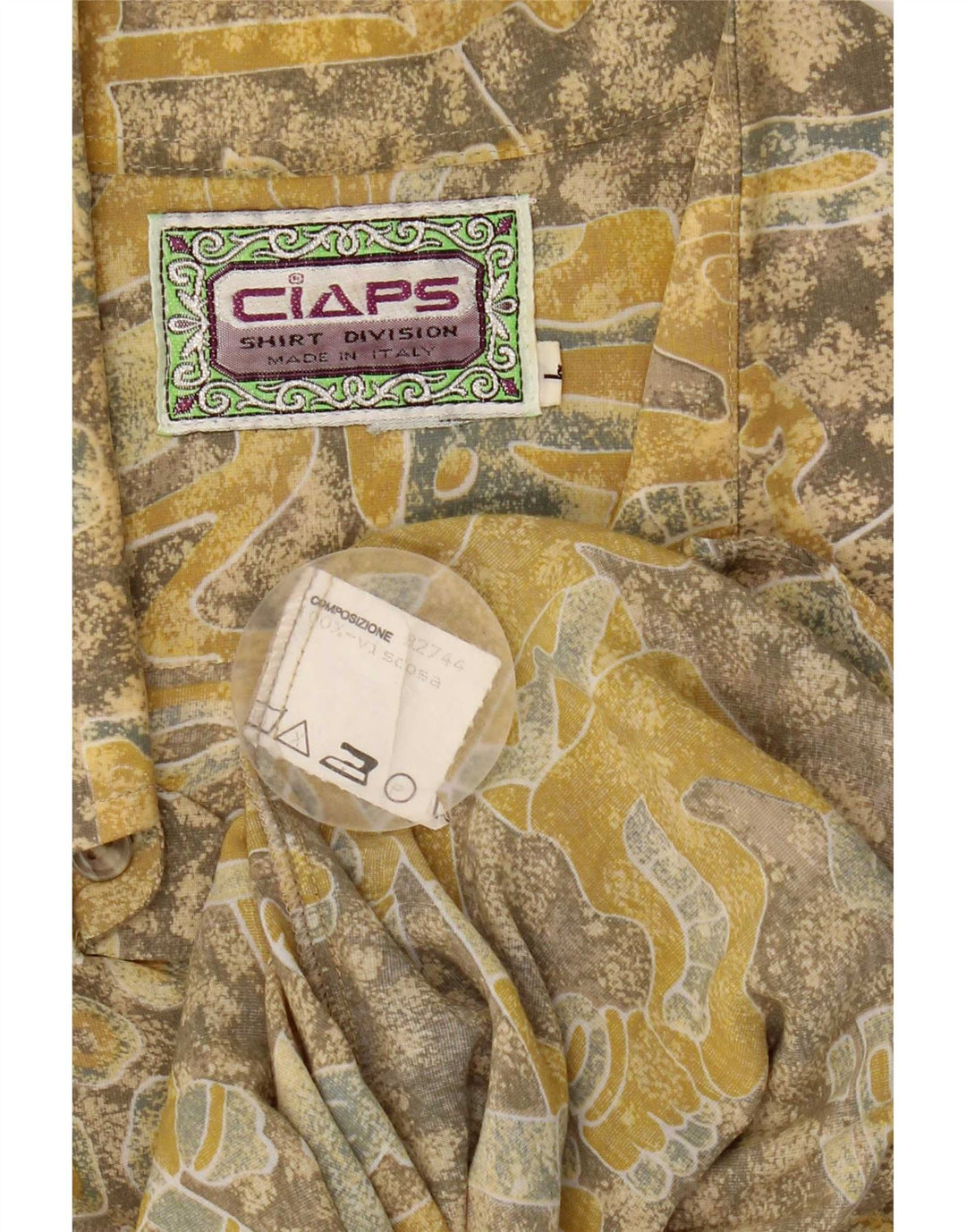 Vintage Mens Abstract Pattern Shirt Large Yellow Viscose