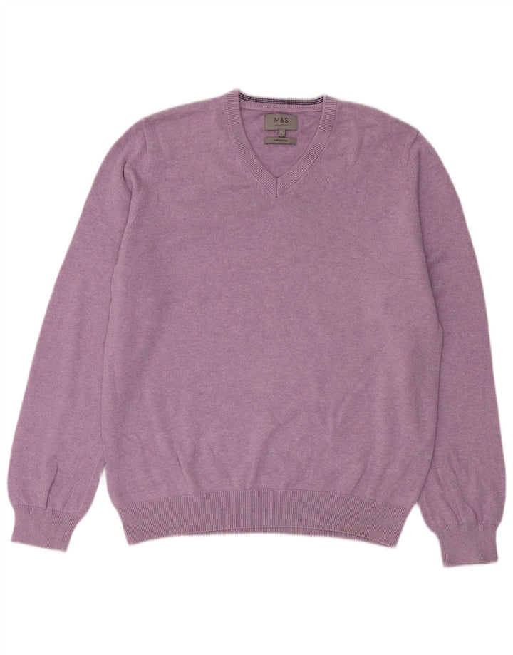 Marks & Spencer Herre V-hals sweater Stor lilla bomuld