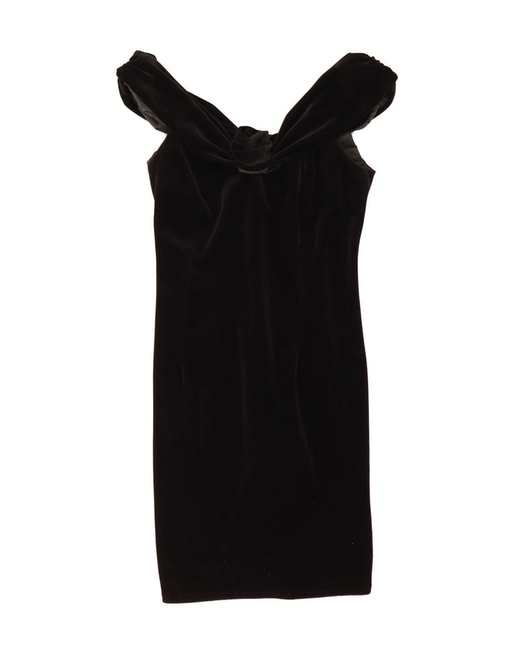 MAGIC Womens Velour Off Shoulder Dress UK 14 Medium Black Triacetate Vintage Magic and Second-Hand Magic from Messina Hembry 