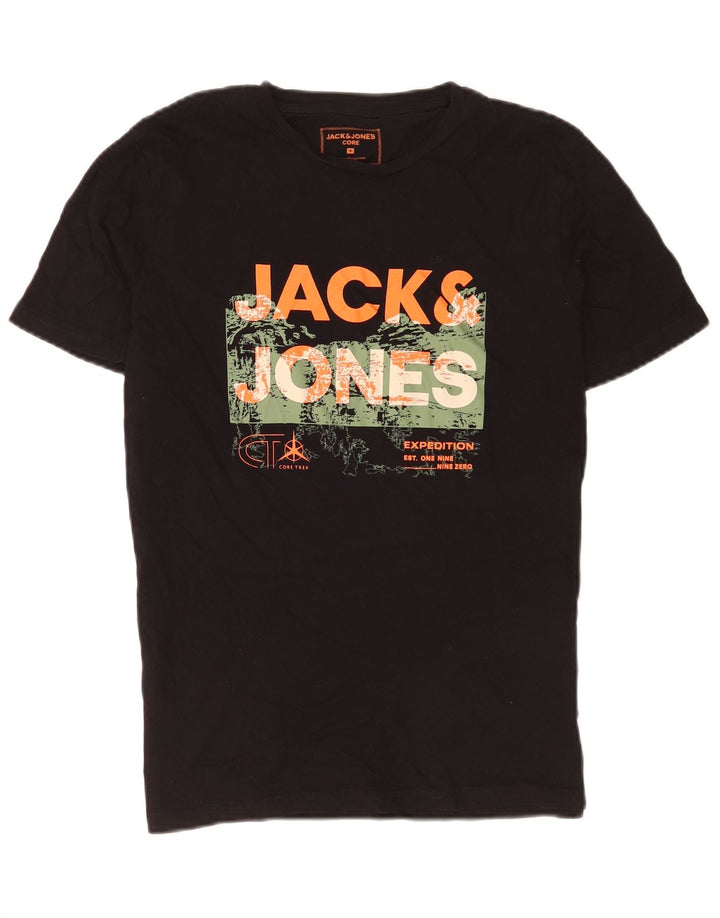Jack & Jones Mens Graphic T-Shirt Top Medium Black Cotton