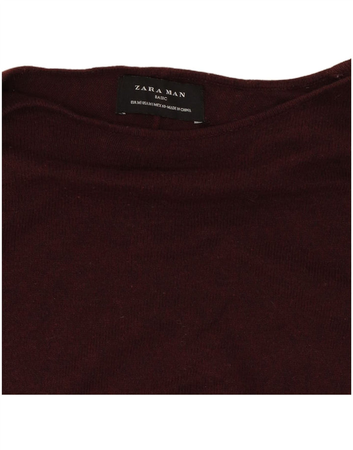 Zara Herren-Pullover mit U-Boot-Ausschnitt, mittleres Burgunderrot