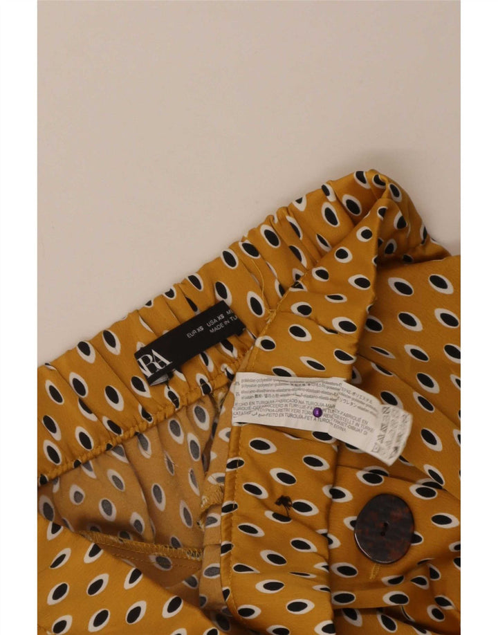 Zara Womens Capri Trousers XS W24 L21 Yellow Spotted Polyester