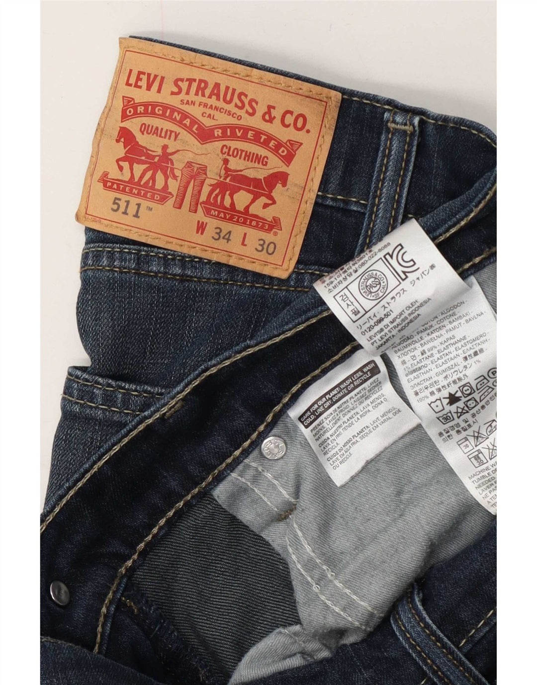 Мужские джинсы Levi's 511 Slim W34 L30 Темно-синие, хлопок