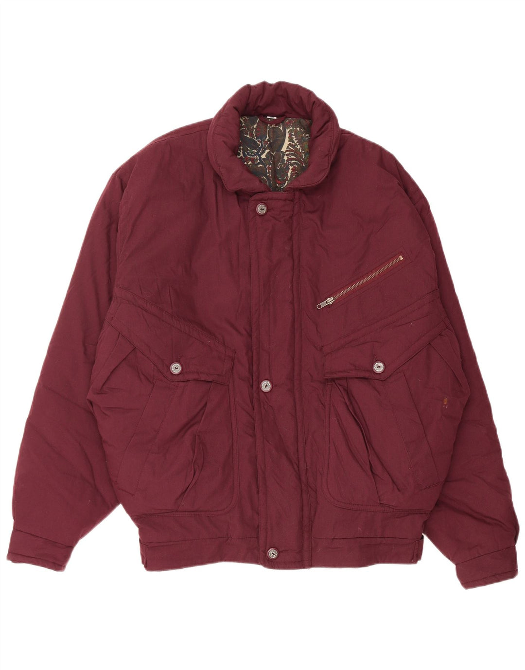 VINTAGE Mens Padded Jacket IT 50 Large Burgundy Polyester