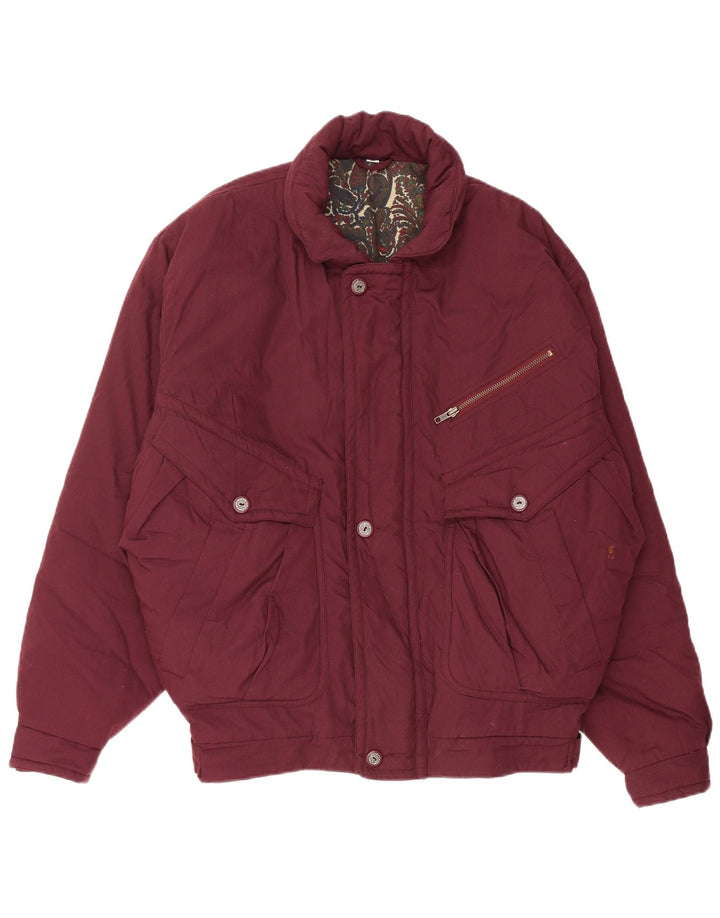 VINTAGE Mens Padded Jacket IT 50 Large Burgundy Polyester