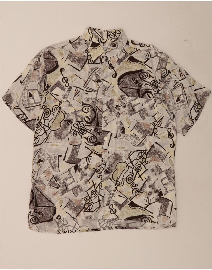 VINTAGE Mens Abstract Pattern Short Sleeve Shirt XL White Viscose Vintage Vintage and Second-Hand Vintage from Messina Hembry 