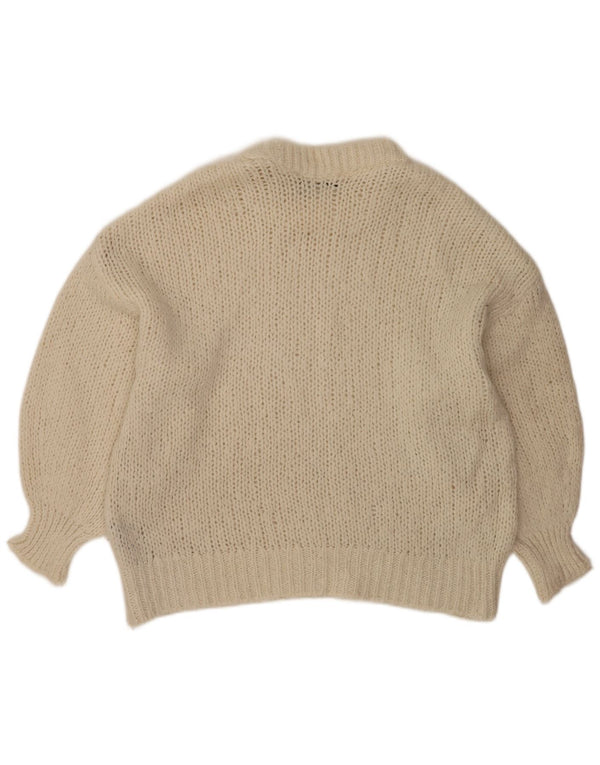 Zara Dame Oversized Crew Neck Jumper Sweater UK 10 Small Off White
