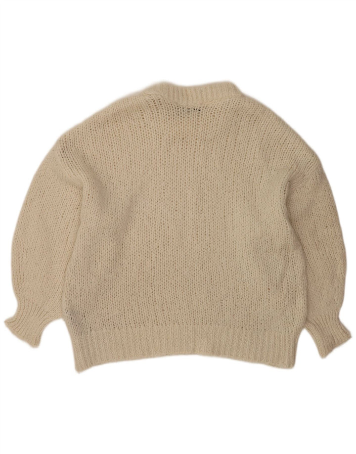 Zara Womens Oversized Crew Neck Jumper Sweater UK 10 Small Off White