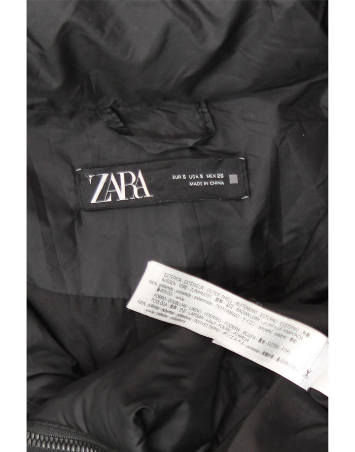 Zara Manteau matelassé à capuche surdimensionné pour femme UK 10 Small Noir Polyamide