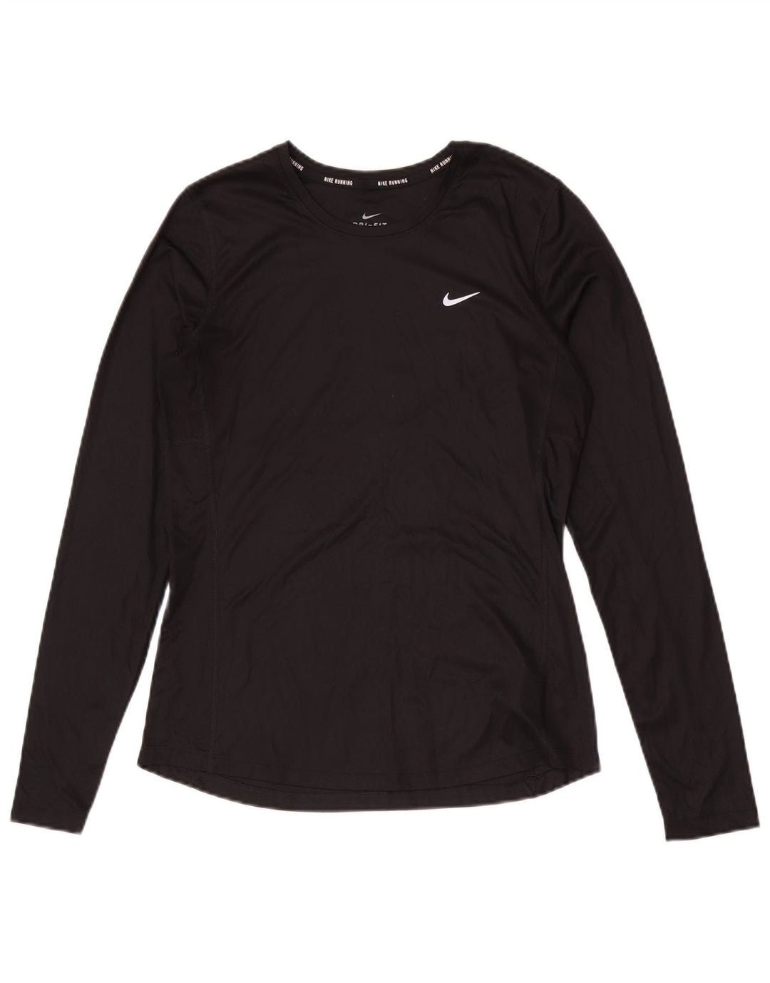 NIKE Top Dri Fit da donna a maniche lunghe UK 12 Medium Nero Poliestere