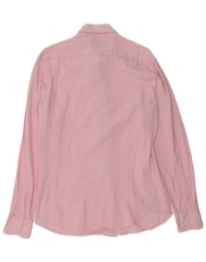 Camicia da uomo Massimo Dutti in cotone a quadri piccoli rosa