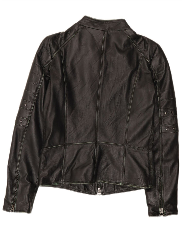 Vintage Womens Leather Biker Jacket IT 44 Medium Black Leather