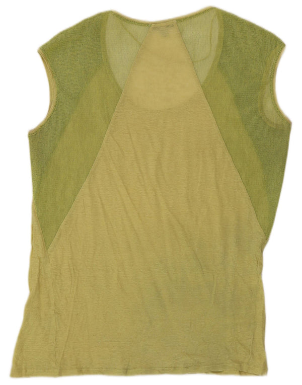 Zara Womens Trafaluc Vest Top UK 14 Medium Yellow Colourblock Linen