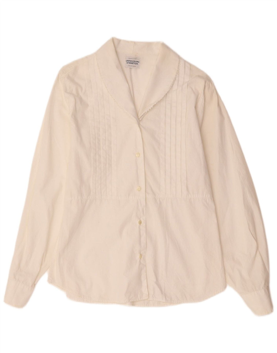 Camisa de smoking feminina Benetton UK 12 médio branco