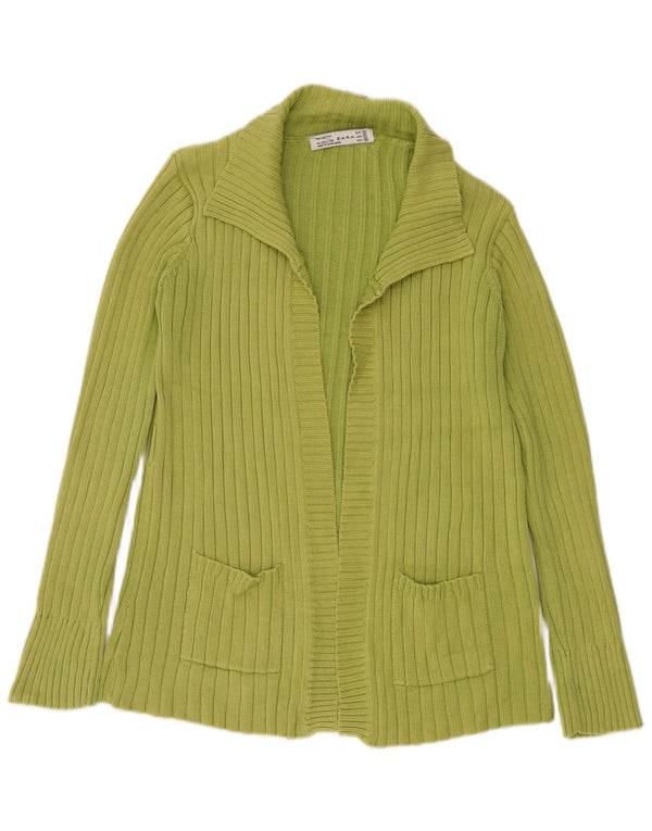 Zara Womens Open Cardigan Sweater UK 14 Medium Green Bomuld