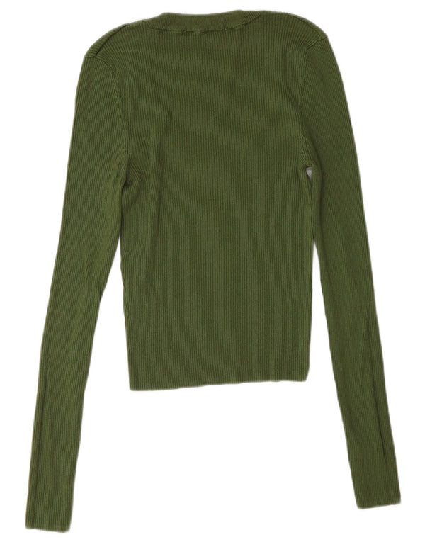Top Zara da donna slim fit a maniche lunghe UK 8 Small verde viscosa