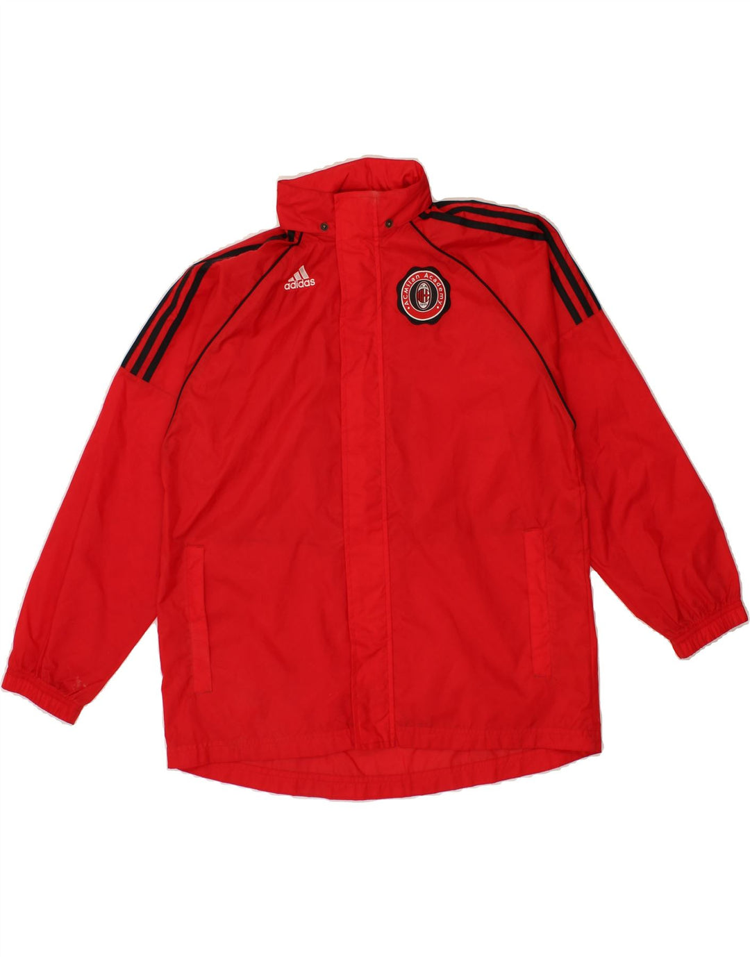 ADIDAS Boys AC Milan Hooded Rain Jacket 13-14 Years Red Polyamide Vintage Adidas and Second-Hand Adidas from Messina Hembry 