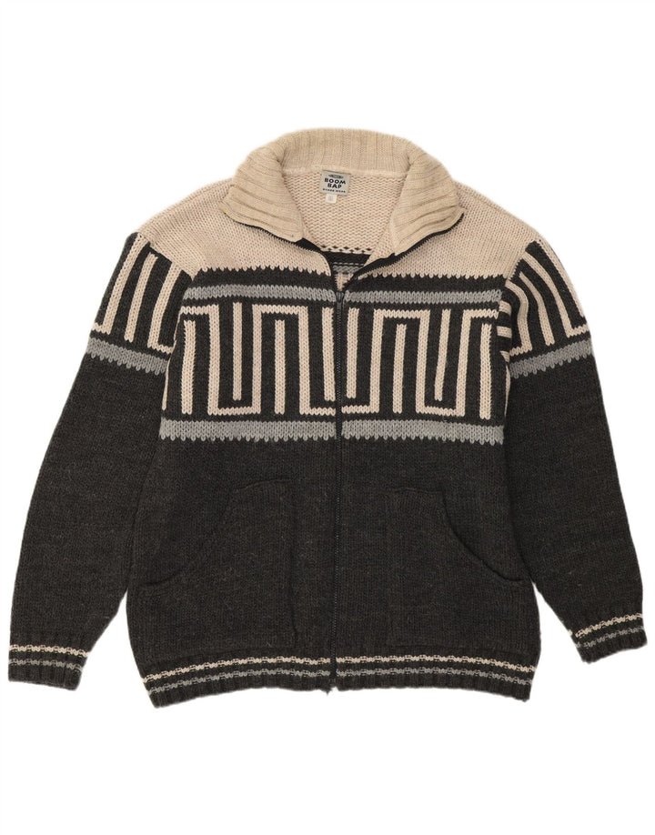 BOOM BAP Mens Cardigan Sweater Large Grey Geometric Acrylic
