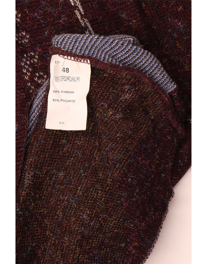 Vintage Mens V-Neck Jumper Sweater IT 48 Medium Brown Geometric Polyacrylic