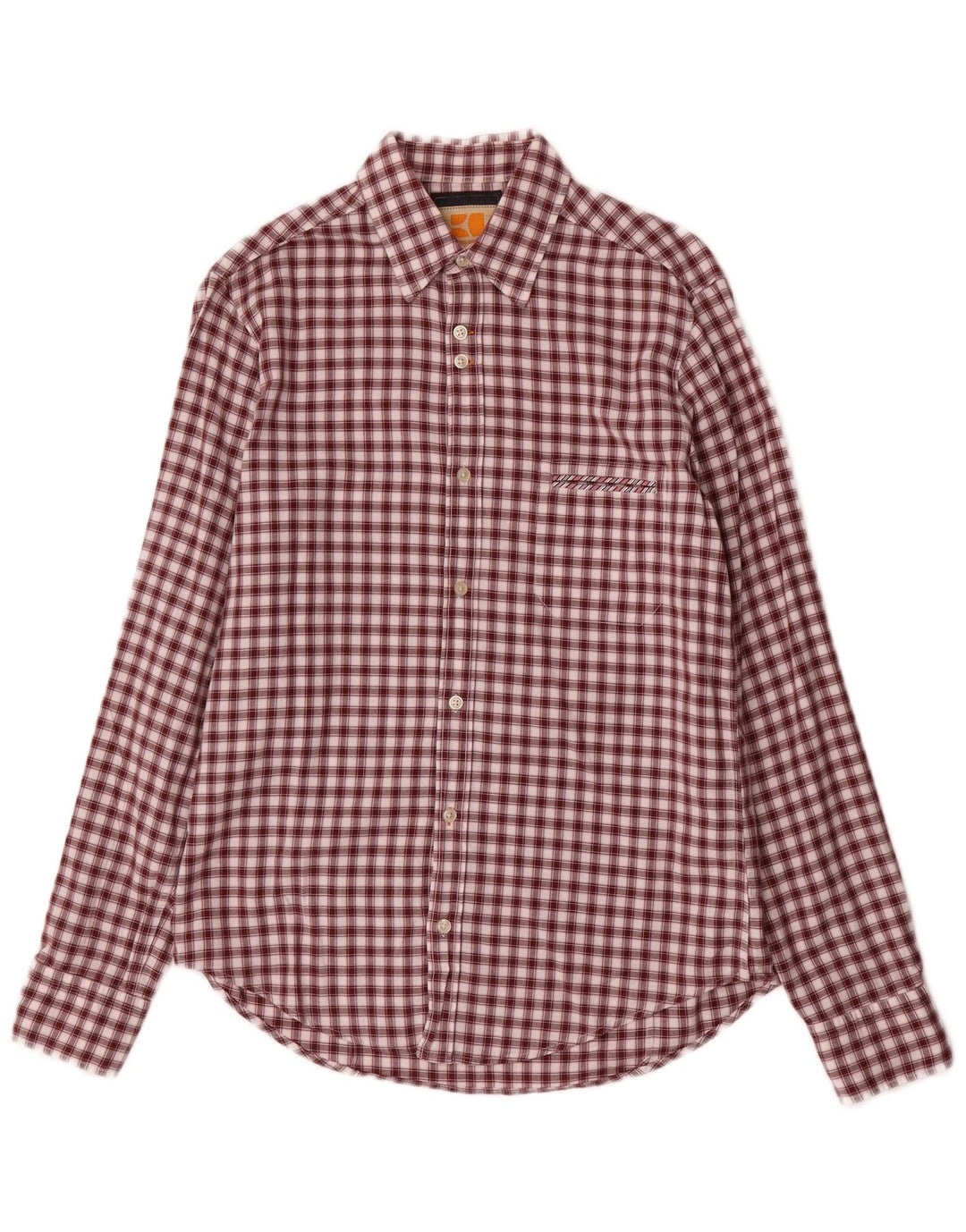 HUGO BOSS Mens Flannel Shirt Small Burgundy Check Cotton