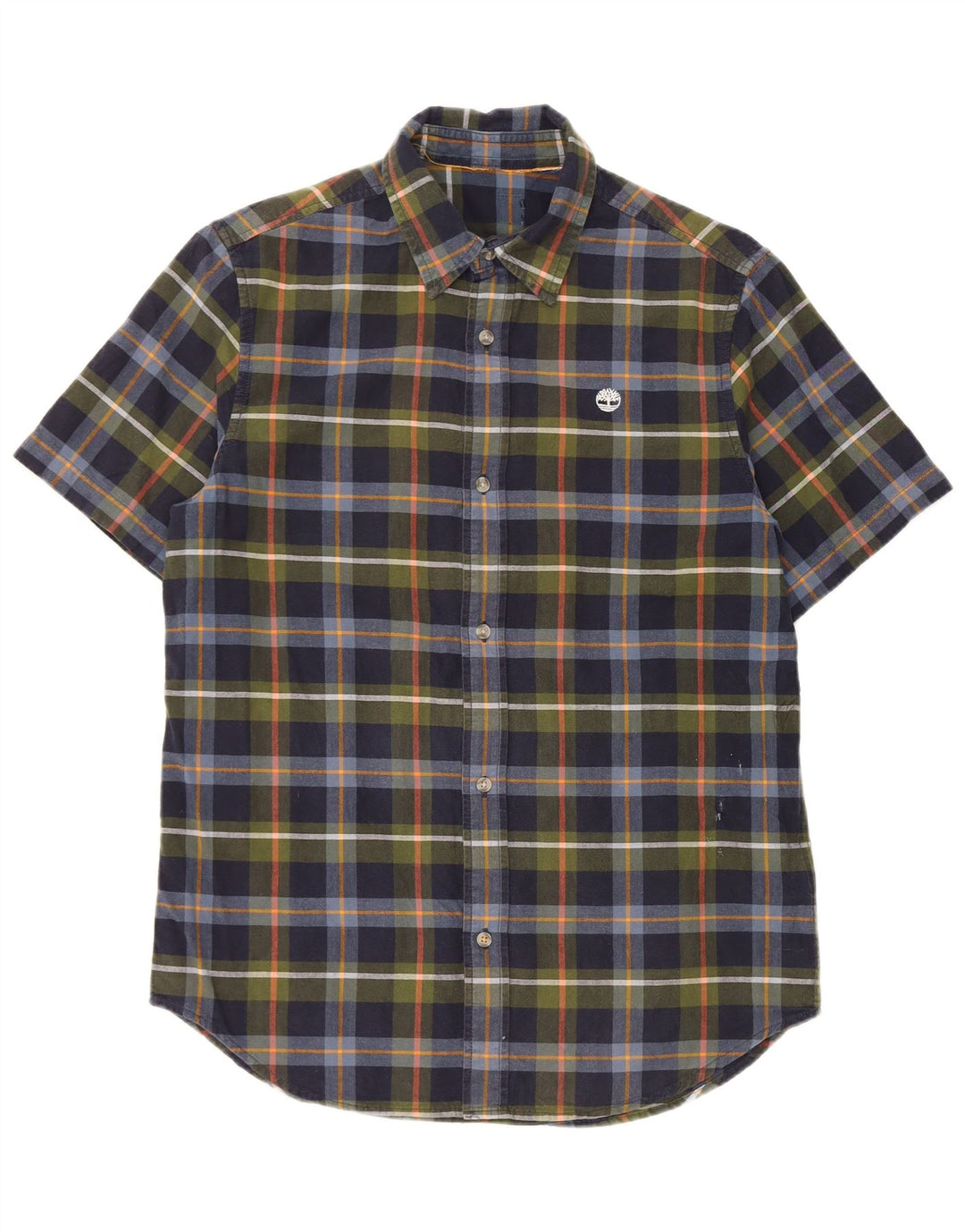 Timberland Mens Short Sleeve Shirt Medium Navy Blue Check Cotton