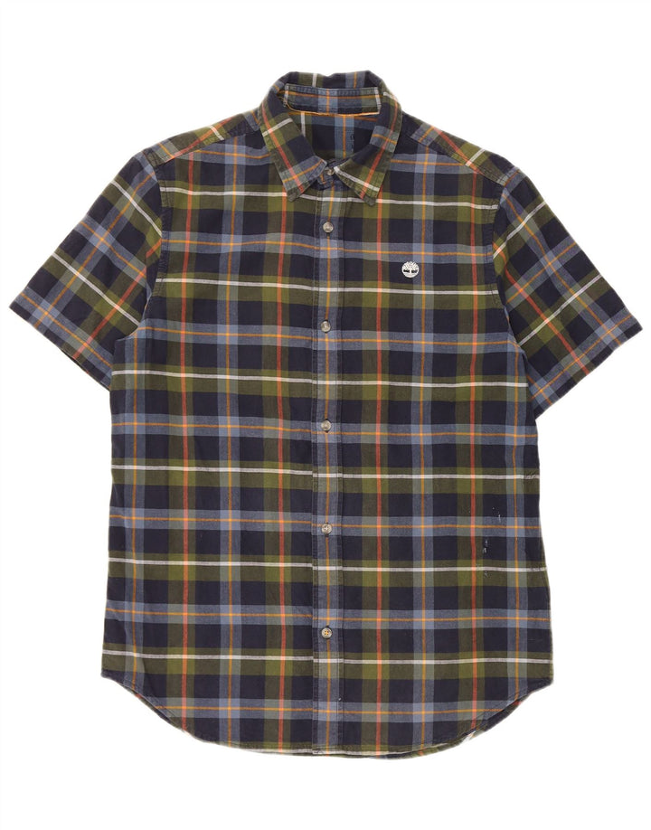 Timberland Mens Short Sleeve Shirt Medium Navy Blue Check Cotton