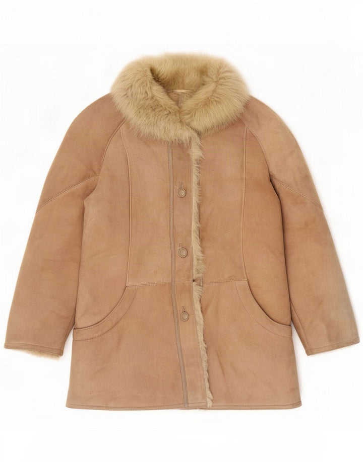 Chaqueta de piel de oveja vintage para mujer IT 46 Large Beige