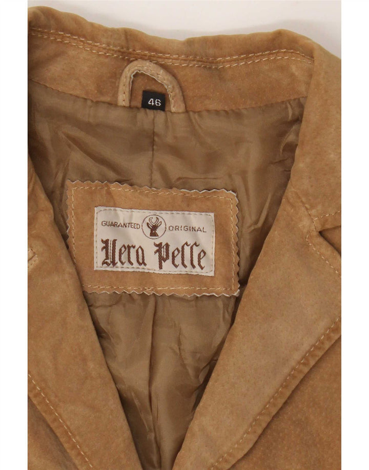 Jaqueta blazer feminina vintage de camurça com 3 botões IT 46 couro bege grande