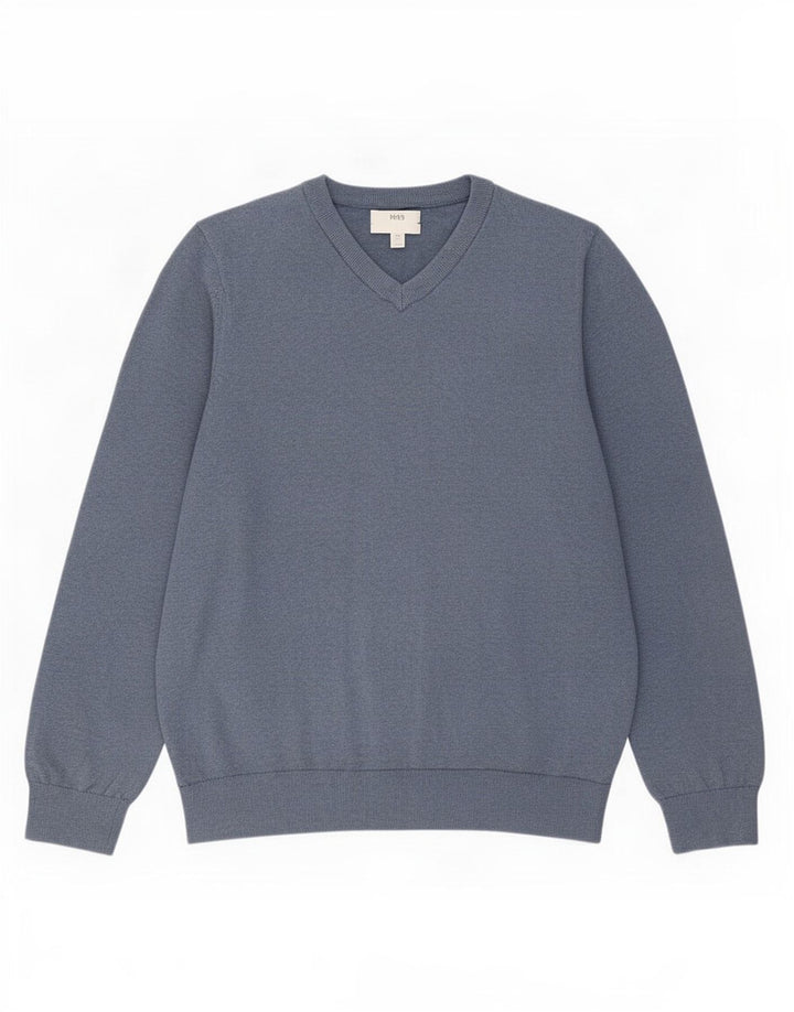 Maglione maglione con scollo a V da uomo Marks & Spencer 2XL cotone blu