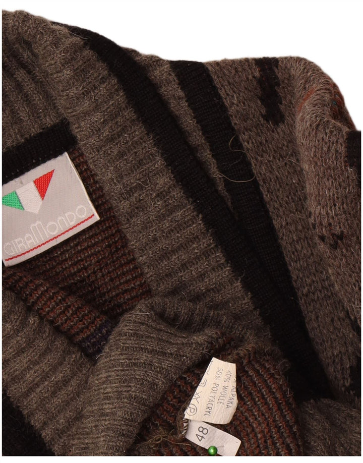 Giramondo Mens Double Breasted Cardigan Sweater IT 48 Medium Grey Geometric