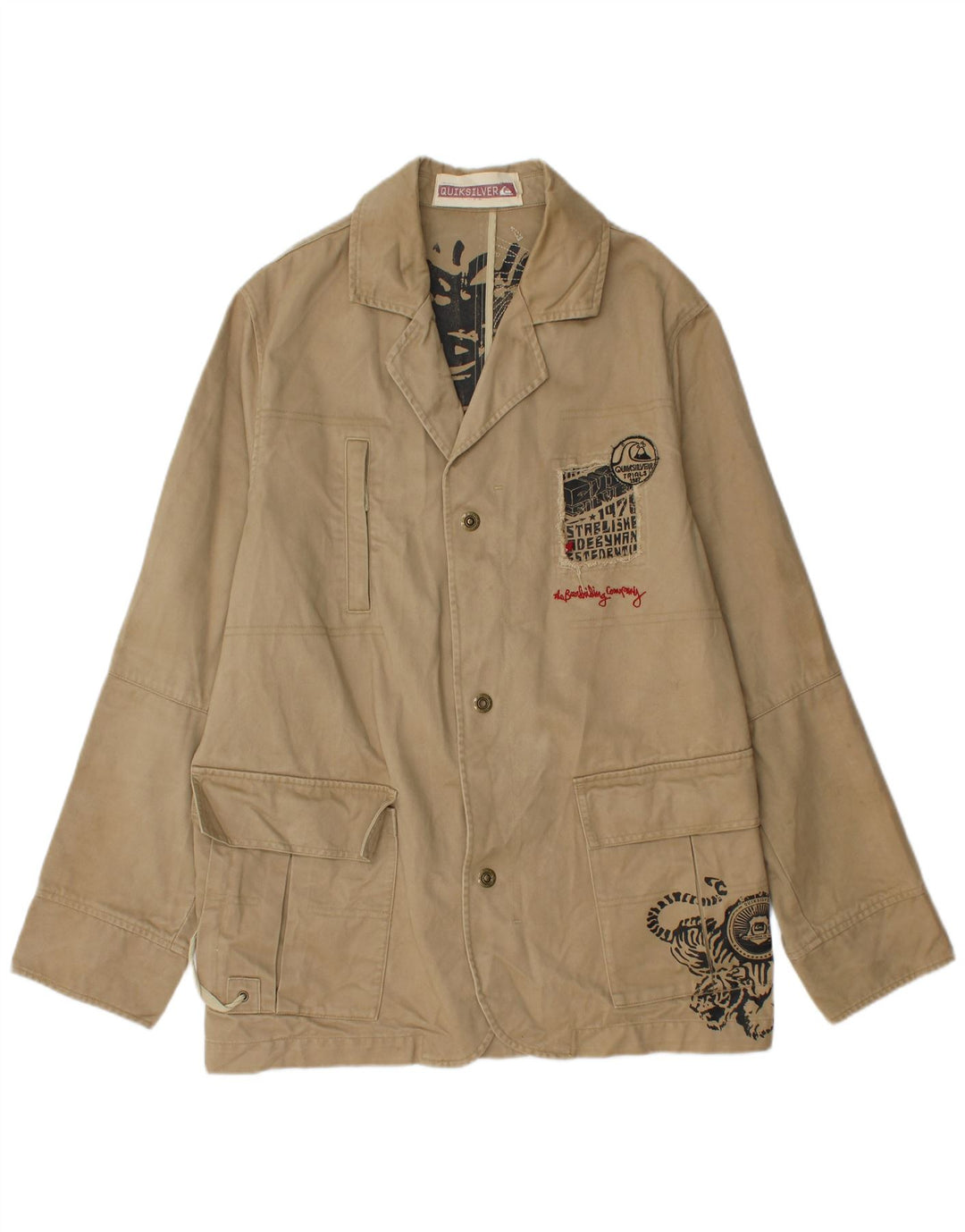 Quiksilver Mens Graphic Utility Jacket UK 40 Large Beige Cotton