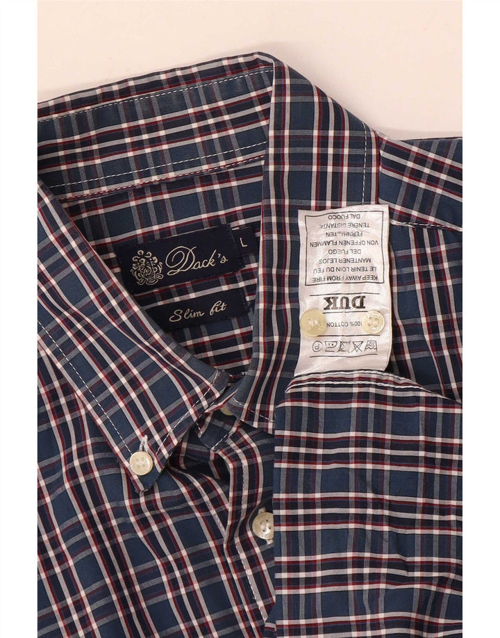 Dack's Mens Slim Fit Shirt Large Blue Check Cotton