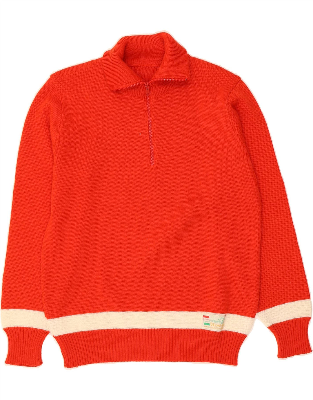 VINTAGE Mens Zip Neck Jumper Sweater Medium Red Colourblock Vintage Vintage and Second-Hand Vintage from Messina Hembry 