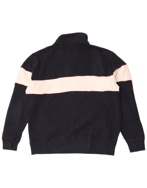 Marks & Spencer Mens Zip Neck Sweatshirt Jumper Large Navy Blue Colourblock