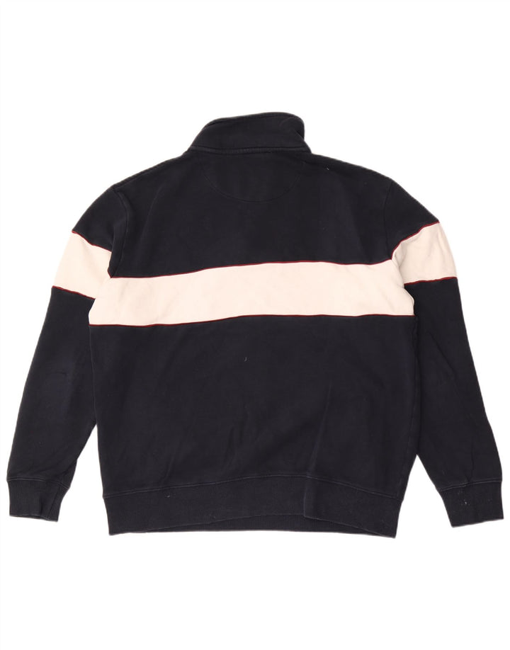 Marks & Spencer Mens Zip Neck Sweatshirt Jumper Large Navy Blue Colourblock