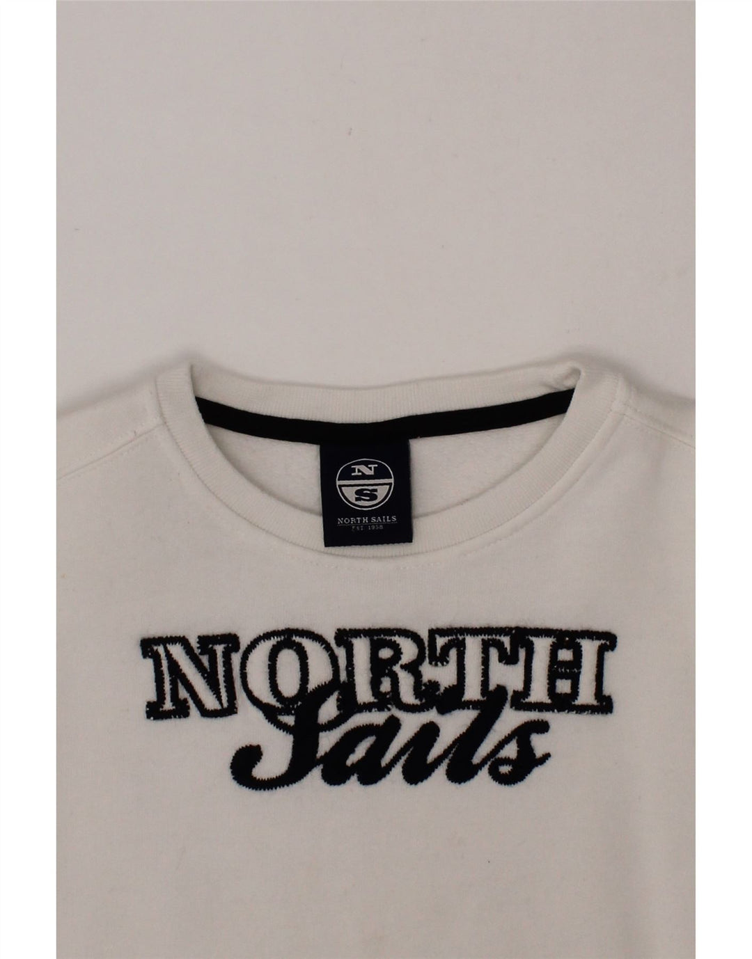 NORTH SAILS Girls Graphic Sweatshirt Jumper 5-6 Years White Cotton Vintage North Sails and Second-Hand North Sails from Messina Hembry 