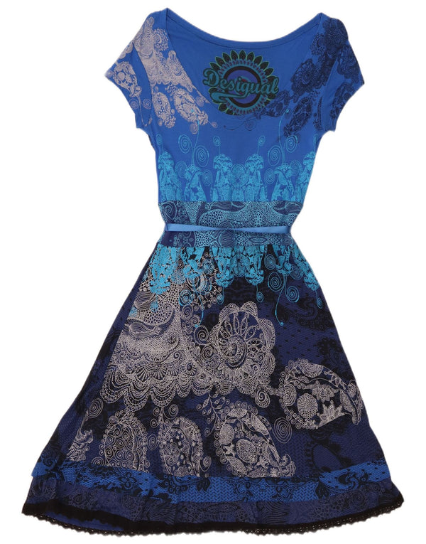Desigual Womens Graphic A-Line Dress UK 12 Medium Blue Floral Viscose