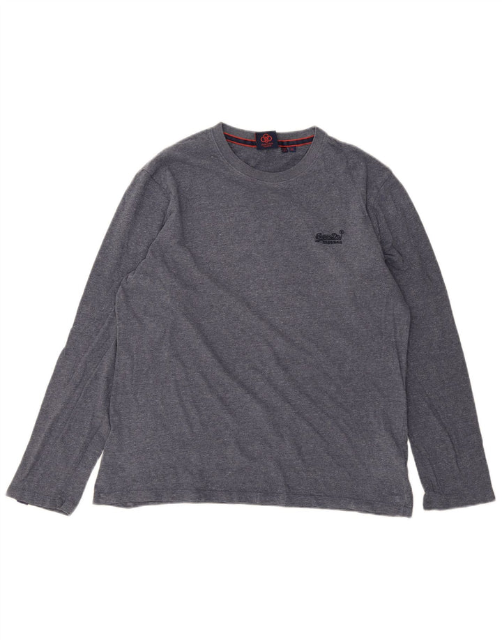 SUPERDRY Mens Top Long Sleeve XL Blue Flecked Cotton