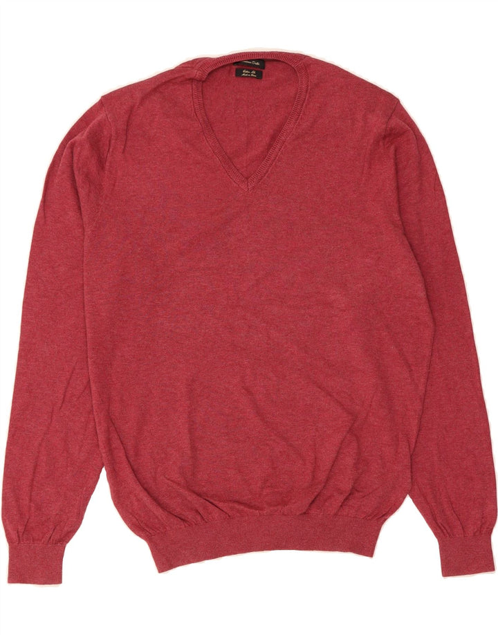 MASSIMO DUTTI Mens V-Neck Jumper Sweater Large Burgundy Cotton Vintage Massimo Dutti and Second-Hand Massimo Dutti from Messina Hembry 