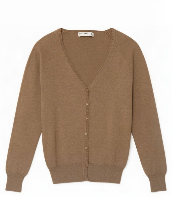 Zara Cardigan Femme Pull UK 14 Grand Coton Beige